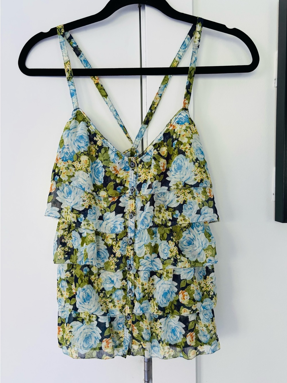 VTG Y2K Abercrombie & Fitch bluebell flower tiered  tank top size small